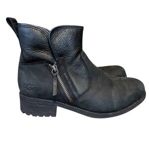 UGG LaVelle Black Leather Ankle Boots, Size 9.5, Grunge, Punk, Biker, Goth